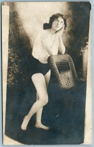 YOUNG LADY in GYMNASTIC SUIT risque ANTIQUE REAL PHOTO POSTCARD RPPC