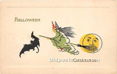 Witch, Moon, Bat Halloween Unused light corner wear, print is off center