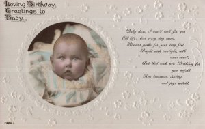 Startled Baby One Year Old Birthday Greetings WW1 Antique Postcard