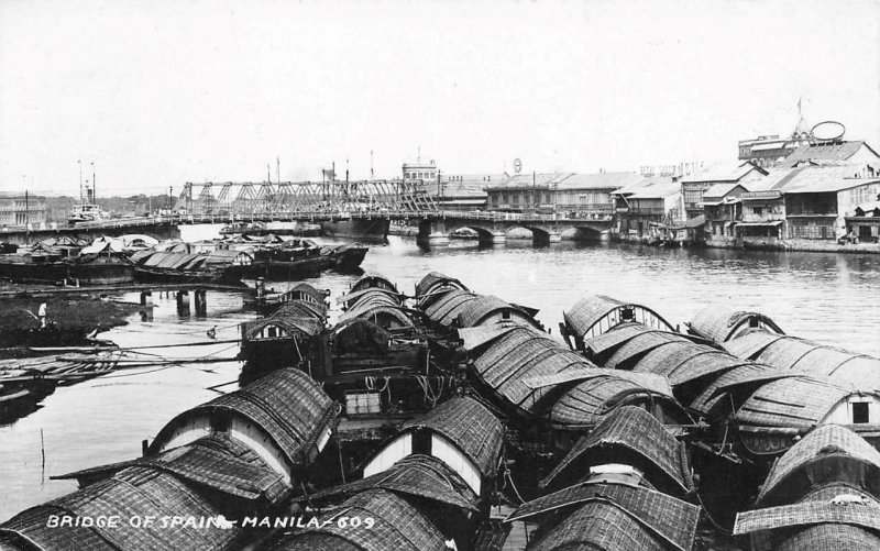 RPPC MANILA Pasig River Philippines Bridge of Spain 1910s Vintage Photo Postcard
