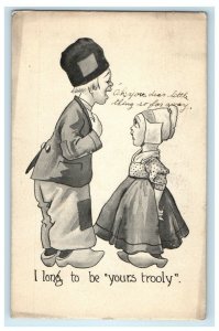 1912 Old Woman Talking To Little Girl I Long To Be Yours Trooly Postcard 