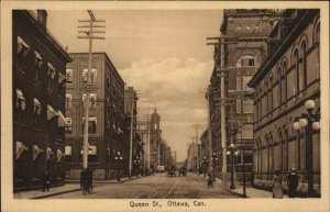 Ottawa Ontario Queen Street Scene Vintage Postcard