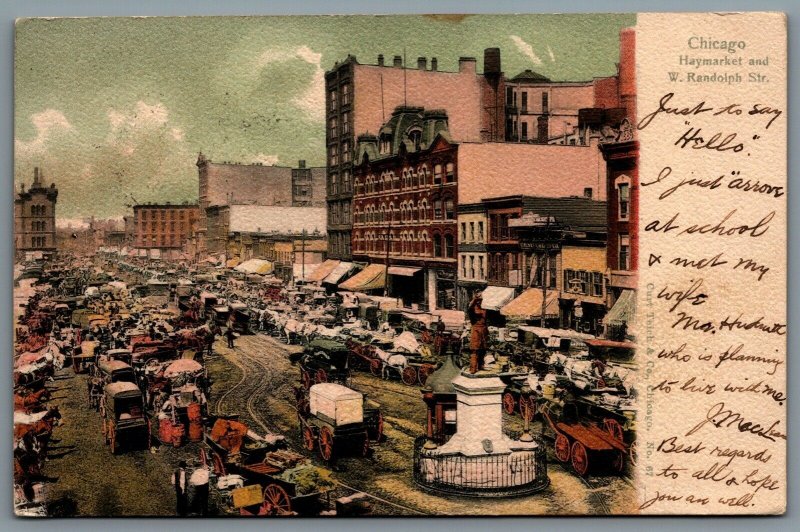 Postcard Chicago IL c1905 Haymarket & W. Randolph Str Square Circle Goderich ONT