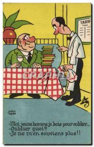 Old Postcard Fantasy Illustrator Humor Me young man I drink to forget