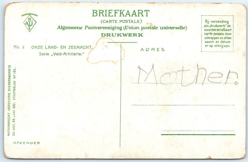 c1910s Netherlands Field Artillery Horses Parade Military Drukwerk Postcard A340