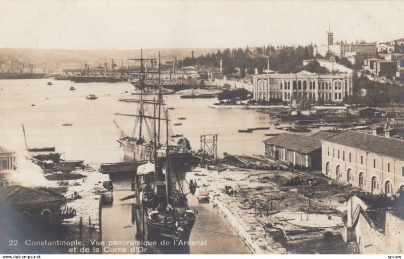 RP; CONSTANTINOPLE, Turkey, 1910s; Vue panoramique de I'Arsenal et de la Corn...
