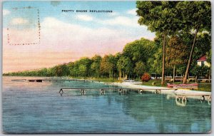 1944 Pretty Shore Reflections Scenic Picturesque View Nature Posted Postcard