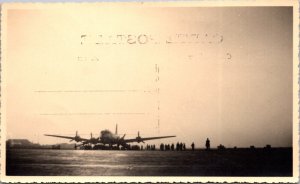 Real Photo Postcard People and Airplane on Tarmac