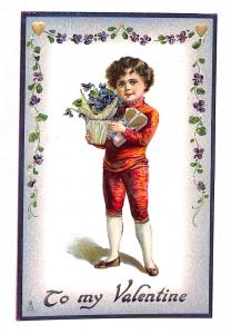 Raphael Tuck Valentine Posies Boy with Flowers Embossed Postcard