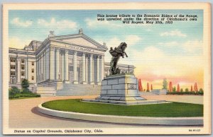 Oklahoma City Oklahoma 1940s Postcard State Capitol Grounds Bronze Statue