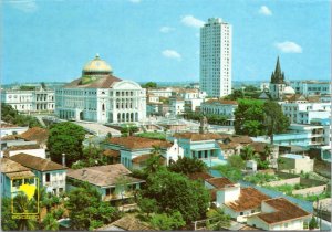 Postcard Brazil Manaus - Amazonas Theatre partial view with city