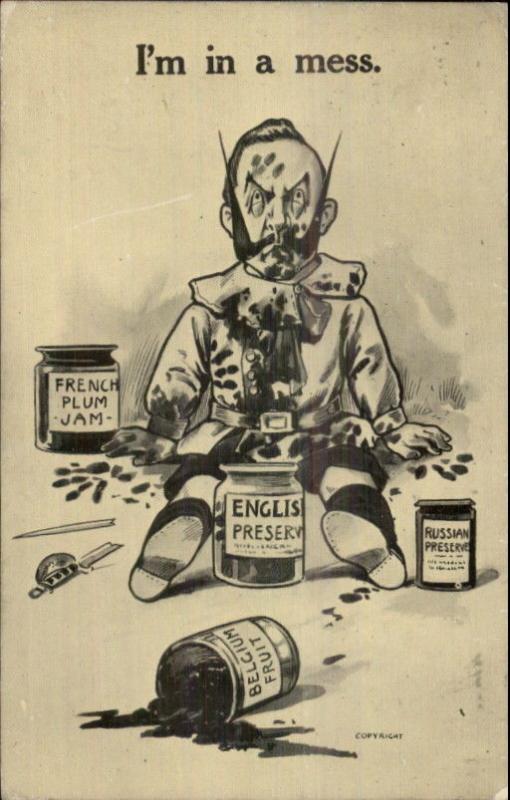 WWI Anti-German Propaganda Kaiser in a Mess of English Preserves Postcard