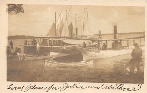 J8/ Cedar Lake Iowa RPPC Postcard c1910 Dock Sailboats Island Queen37