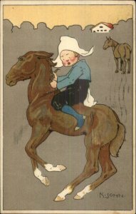 N. John - Dutch Boy on Wild Horse c1910 Postcard