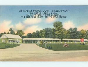 Unused Linen SIR WALTER MOTOR COURT MOTEL & RESTAURANT Sanford SC u8736