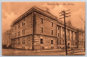 Vintage Postcard New Armory Building Road Electric Post Louisville Kentucky K.Y.