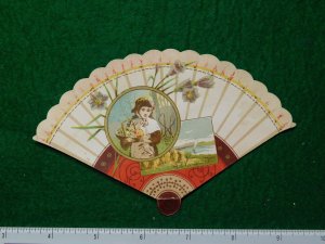 1870s-80s J A Tozier's Druggist Bookseller Die Cut Fan Victorian Trade Card F30