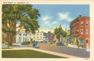 St Johnsbury, VT Main Street White Border Postcard