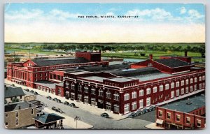 Wichita Kansas~Air View of the Forum & Street Corner~Vintage Linen Postcard