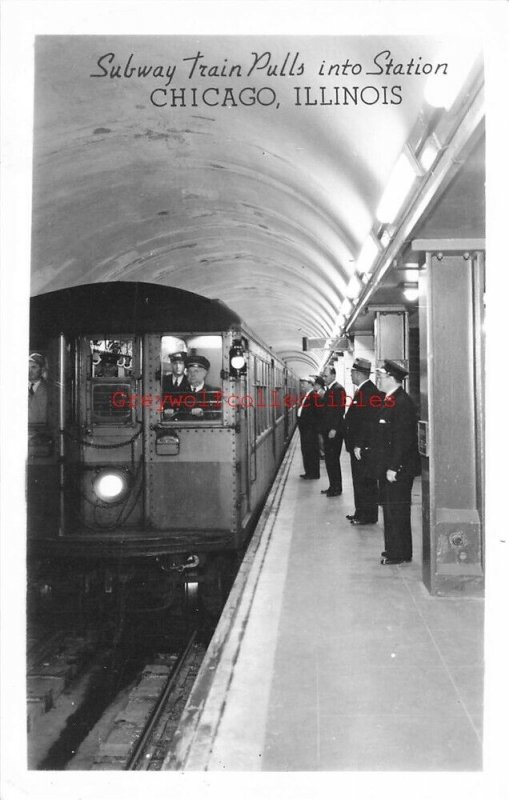 IL, Chicago, Illinois, Sub Train Pulling into Station, Grogan Photo, RPPC