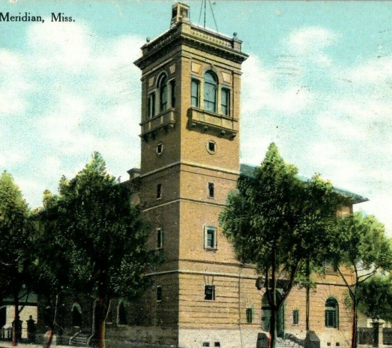 C.1910 Post Office Downtown Meridian Mississippi Vintage Postcard P109