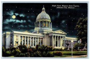 1948 Night View Missouri State Capitol Building Moon Jefferson City MO Postcard 