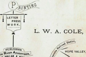1870's L.W. A Cole Printer Letter Press Work, Hope Valley, RI Trade Card F100