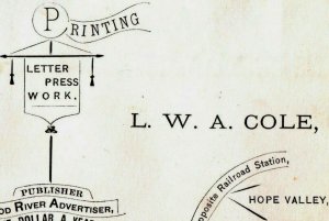 1870's L.W. A Cole Printer Letter Press Work, Hope Valley, RI Trade Card F100 