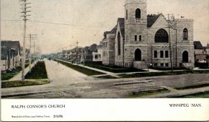 VINTAGE POSTCARD RALPH CONNOR'S CHURCH & STREET SCENE WINNIPEG MANITOBA c. 1910