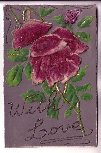 Large Felt Applique Purple Rose, With Love, Layered