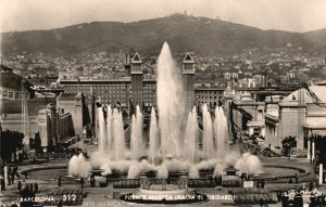 Vintage Postcard Barcelona Fuente Majica Hacia El Tibidabo Spain