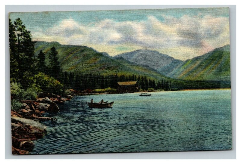 Vintage 1940's Postcard Rowboats North Shore of Grand Lake Mt. Baldy Colorado