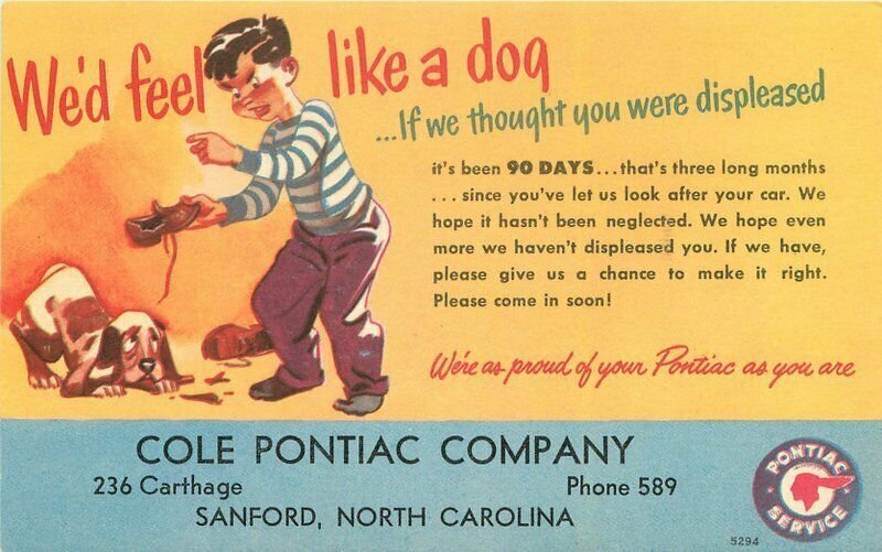 Sanford North Carolina Cole Pontiac Bad Dog unhappy boy Postcard 21-10191