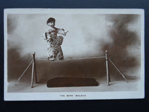 Japanese Doll on Tightrope THE WIRE WALKER - Old RP Postcard