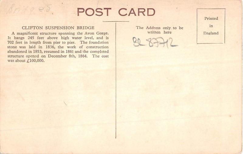 BR87712 clifton suspension bridge  uk