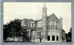 1940s Grace M. E. Church Hartford City Indiana Wayne Paper Postcard