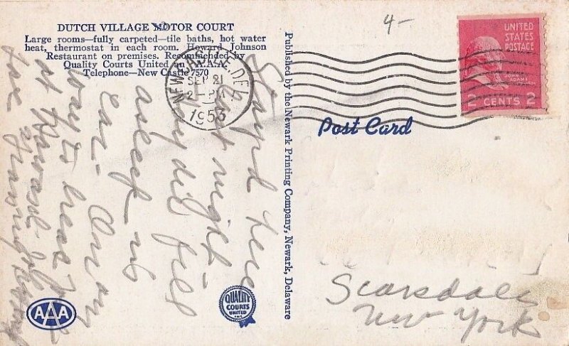 Postcard Dutch Village Motor Court New Castle Delaware DE