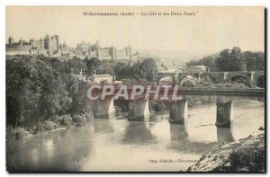 Old Postcard La Cite in Carcassonne and the Two Bridges