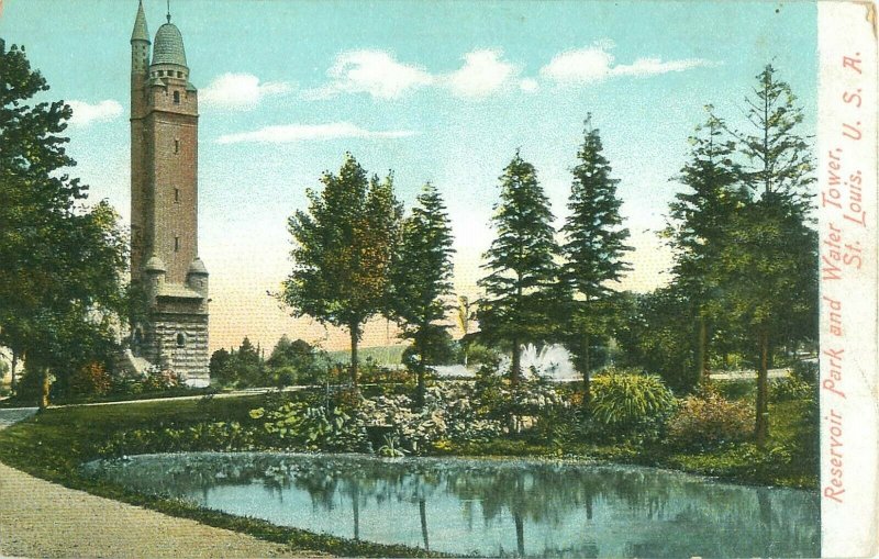 Reservoir Park and Water Tower St. Louis MO Old View Pre-Linen  Postcard 