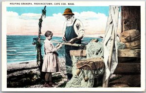 1935 Helping Grandpa Provincetown Cape Cod Massachusetts MA Posted Postcard