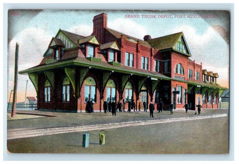 c1910's Grand Trunk Depot Train Station Port Huron Michigan MI Antique Postcard