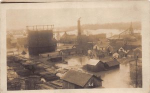 J80/ Fremont Ohio RPPC Postcard c1913 Flood Disaster Sawmill Bridge  456