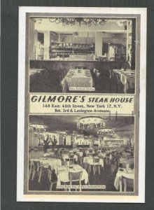 1947 Post Card NY Gilmores Steak House On East 40th St