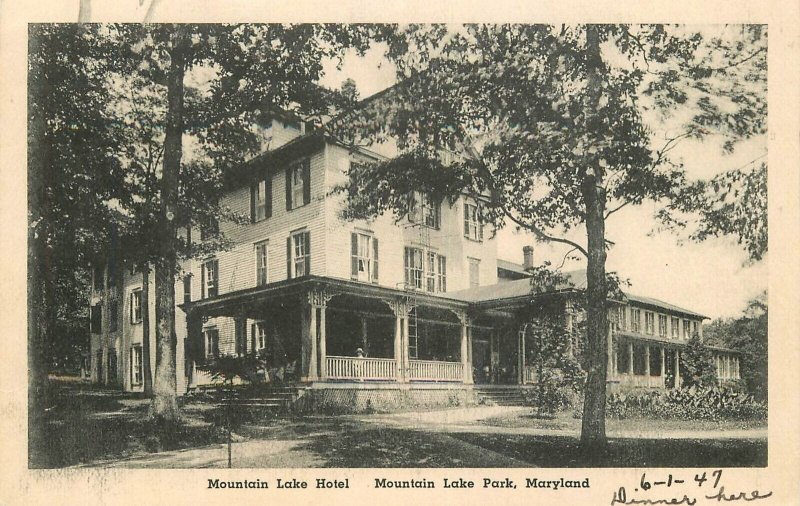 Postcard Maryland Mountain Lake Hotel occupation Albertype Martin 23-380