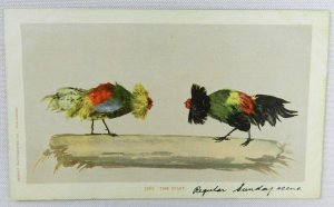 Two Chickens Rough Feathers - The Finish - Detroit Vintage Postcard