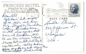 1967 Princess Motel, Bowling Green, MO Postcard