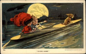 Man in the Moon Fantasy Cute Motor Boating #602 c1910 Postcard