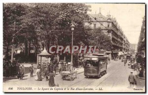 Postcard Old Tram Train Toulouse Capitol Square and Rue Alsace Lorraine