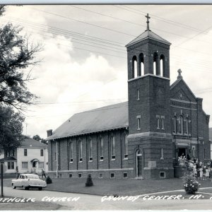 c1950s Grundy Center, IA RPPC Catholic Church Service Congregation Children A105