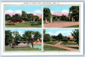 Burlington Iowa IA Postcard Scenes Crapo Park Multiview Exterior c1940 Vintage